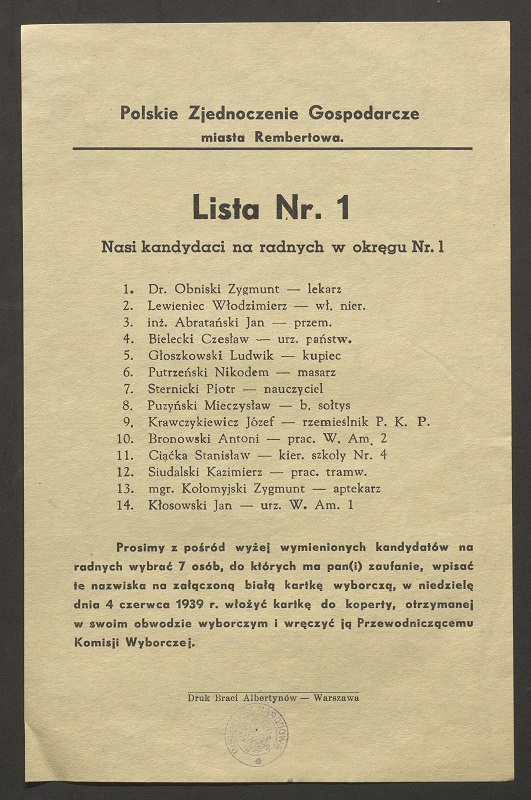 Kista wyborcza 1939 Rembertów