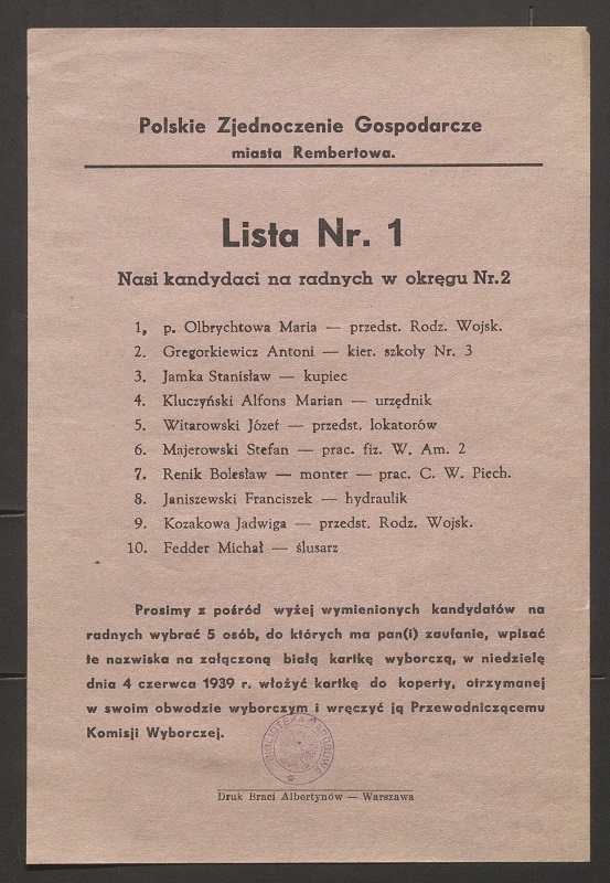 Lista wyborcza 1939 Rembertów