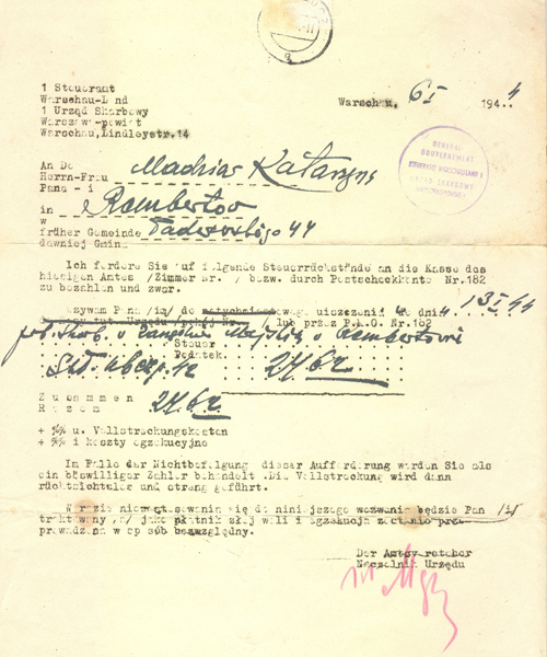 Wezwanie Urzędu Skarbowego 1944