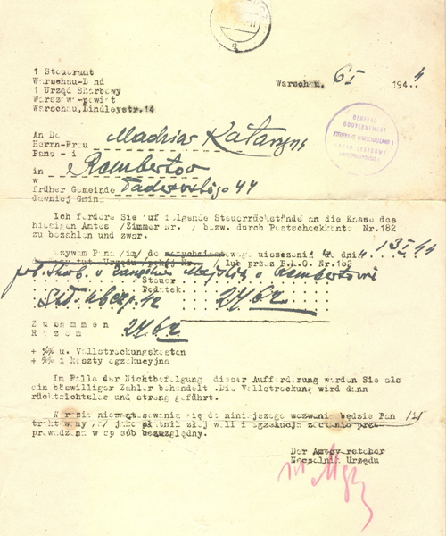 Wezwanie Urzędu Skarbowego 1944