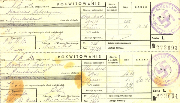 Pokwitowanie opłaty podatku 1942