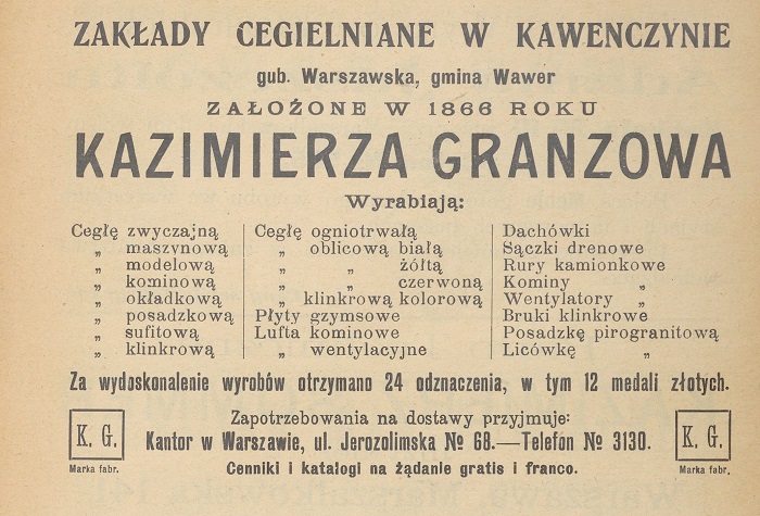 reklama cegielni Granzowa 1910
