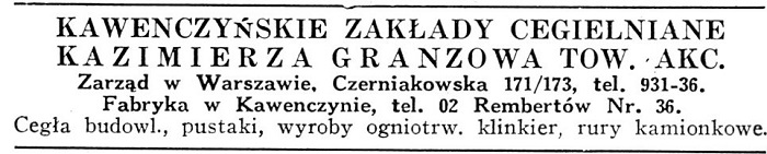 rekalma cegielni Granzowa 1936 tok