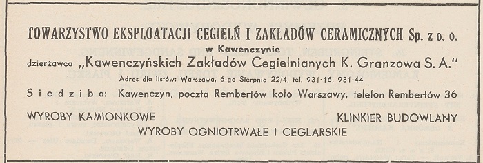 reklama cegielni Granzowa 1942