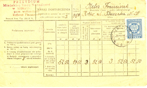 Nakaz dostarczenia świadczeń w naturze 1953