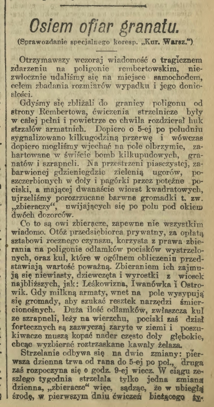 infromacja o wypadku przy zbieraniu niewybuchów na poligonie w Rembertowie