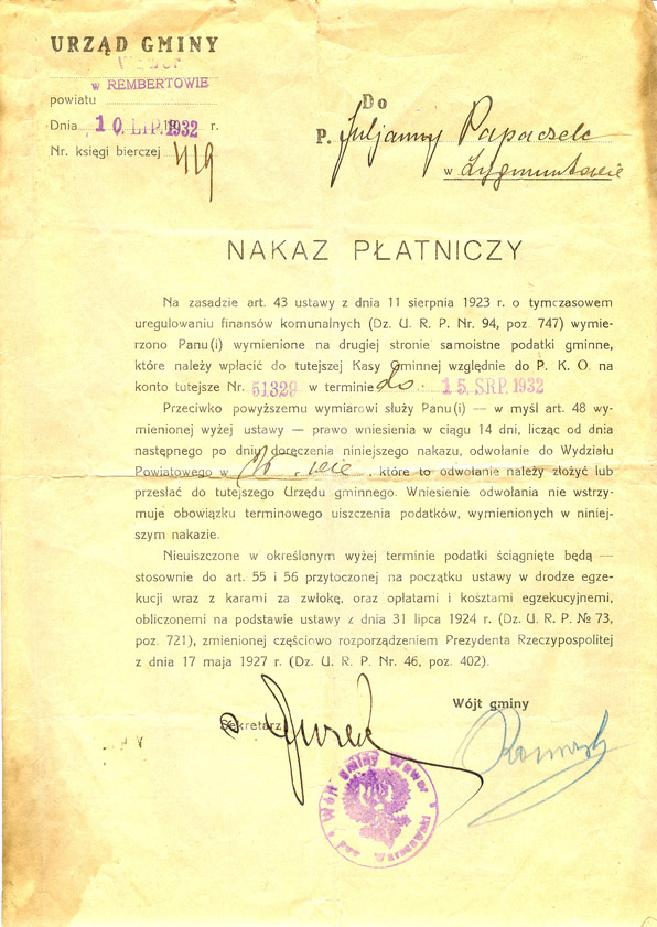 Nakaz płatniczy 1932