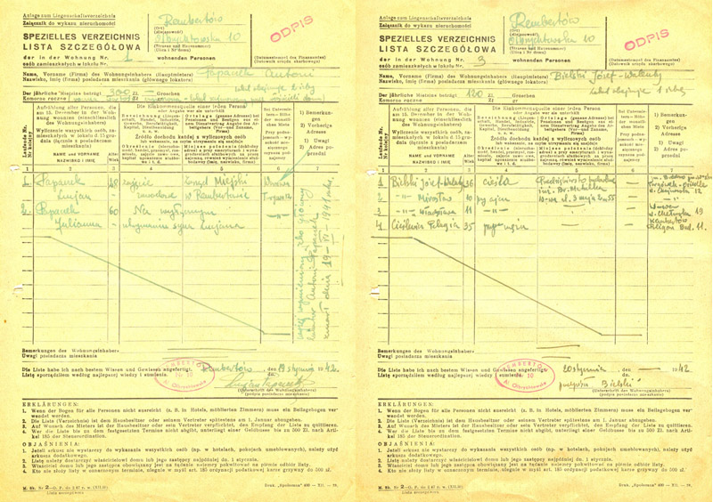 Lista szczególowa mieszkańców 1941