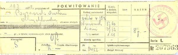 Pokwitowanie opłaty podatków 1942