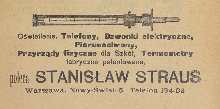 reklama zakładów Strausa z 1912 roku