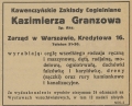 reklama cegielni Granzowa z 1925 roku