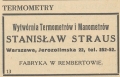 Reklama Wytwórni Termometrów S. Strausa z 1936