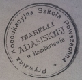 pieczęc Szkoły Powszechnej I. Adamskiej 1938
